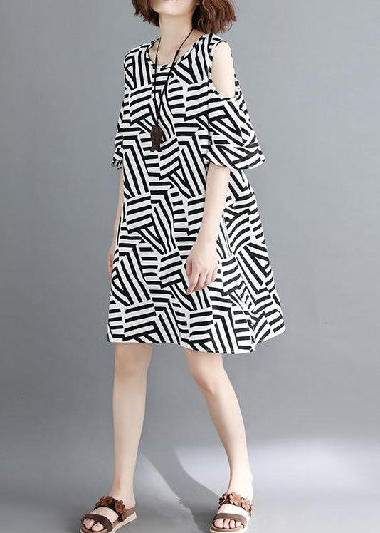 Off the Shoulder Cotton Quilting Dresses Fun Work Black Striped Dresses Summer