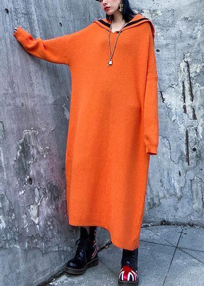 Orange Sweater Aesthetic Largo Sailor Collar Big Winter Knitted Tops