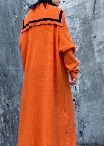 Orange Sweater Aesthetic Largo Sailor Collar Big Winter Knitted Tops