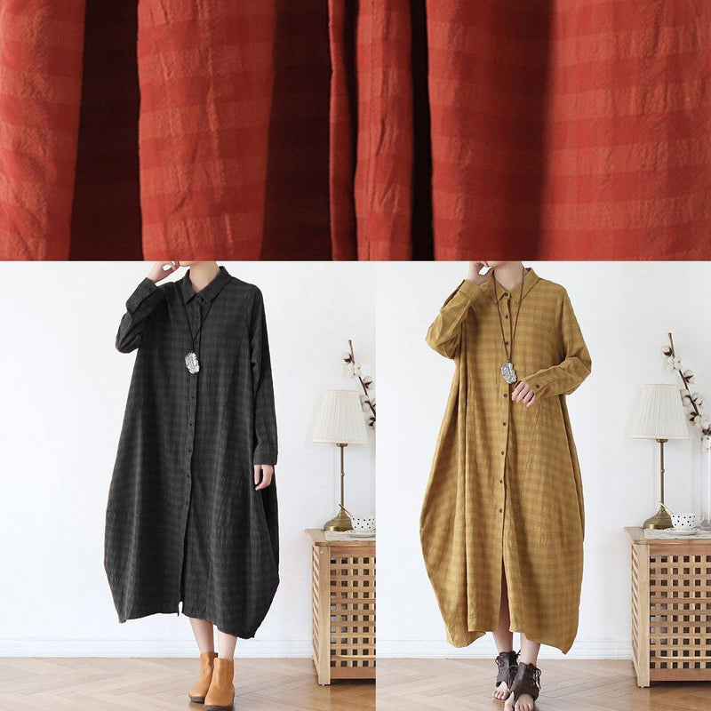 Orange Red Dresses Lapel Button Down Maxi Fall Dress