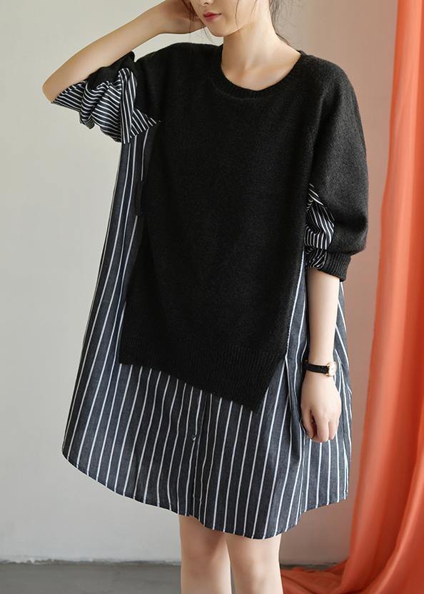 Patchwork Cotton Dress Wardrobes Black Dress Fall