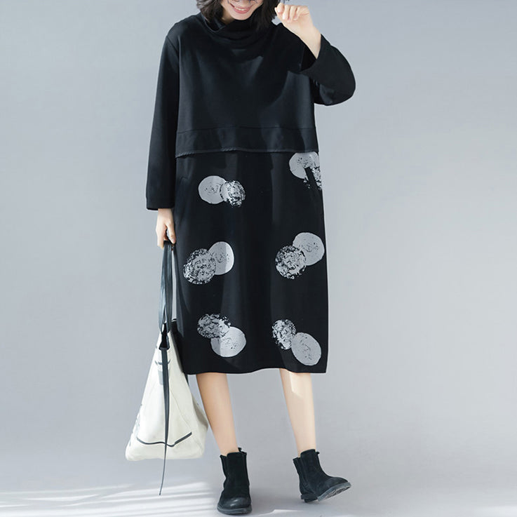 Patchwork Cotton Tunics for Korea Design Black Dresses