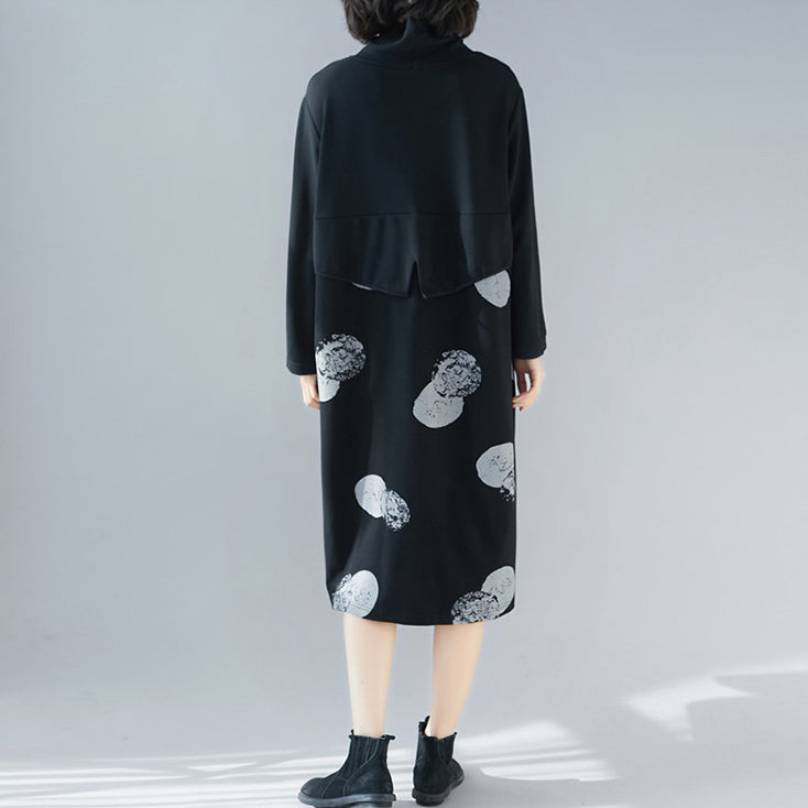Patchwork Cotton Tunics for Korea Design Black Dresses