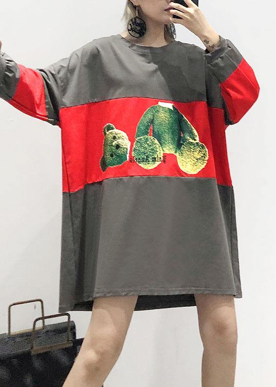 Women patchwork cotton box top Tunic Tops gray top fall