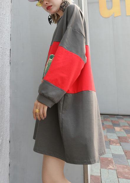 Patchwork Cotton Box Top Tunic Tops Gray Top Fall