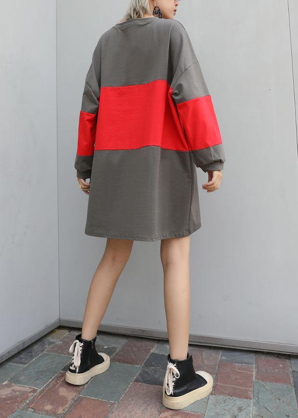 Women patchwork cotton box top Tunic Tops gray top fall