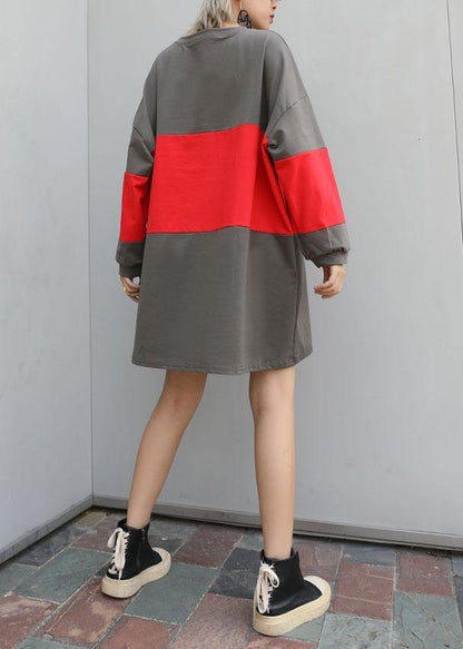 Women patchwork cotton box top Tunic Tops gray top fall