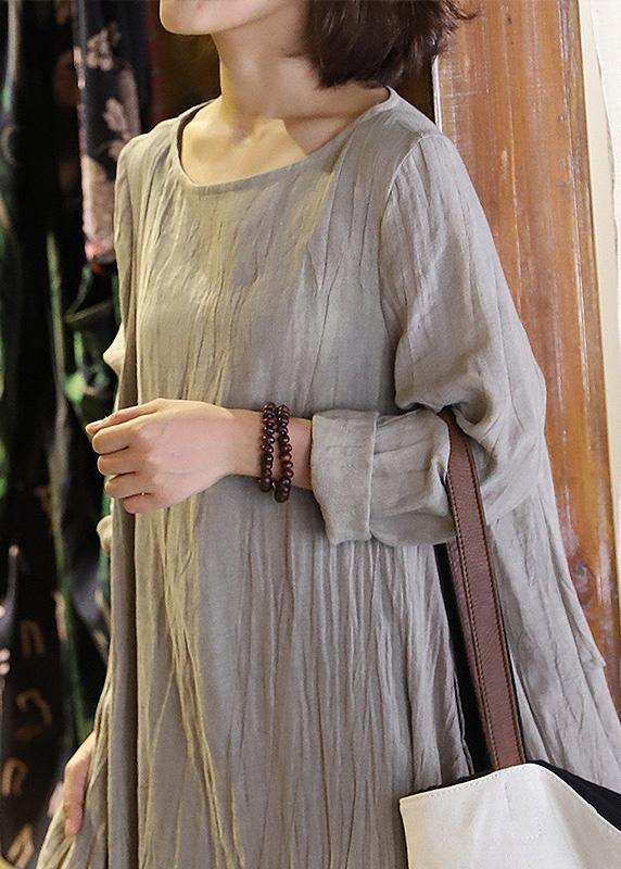 Patchwork Linen Robes Sleeve Nude Dresses Fall