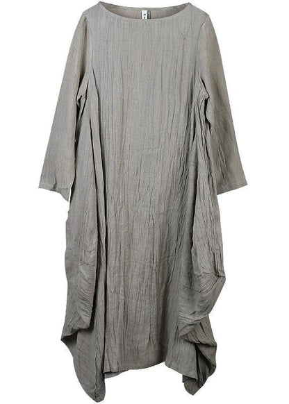 Patchwork Linen Robes Sleeve Nude Dresses Fall