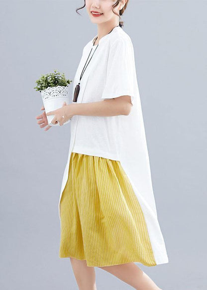 Patchwork O Neck Linen Dresses Sewing White Dresses Summer