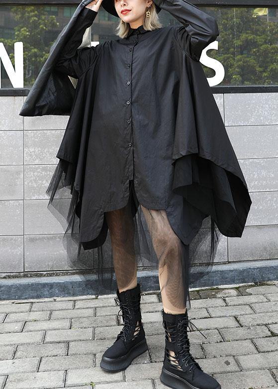 Patchwork Tulle Cotton Clothes for Design Black Top