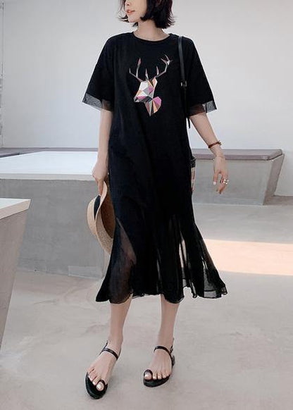 Patchwork Tulle Cotton Quilting Clothes Outfits Black Prints Long Dresses Summer