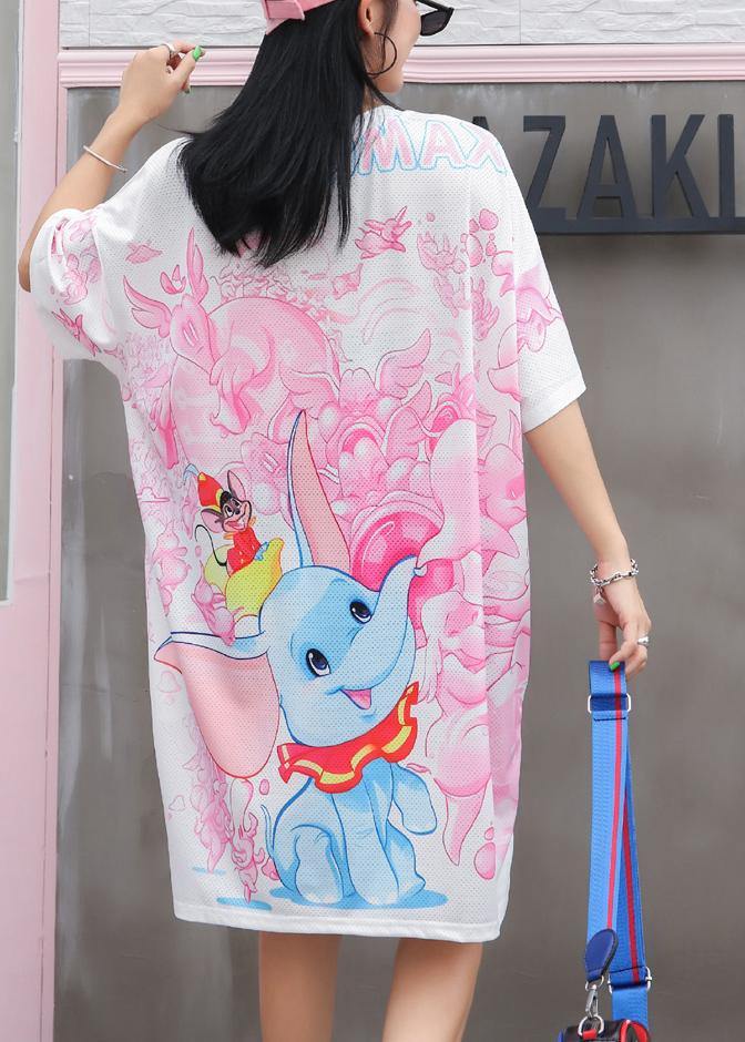 Pink Cotton Clothes Animal Print Short Summer Dresses