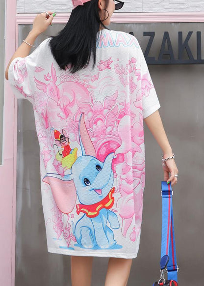 Pink Cotton Clothes Animal Print Short Summer Dresses