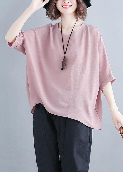 Pink Chiffon Clothes Catwalk O Neck Batwing Sleeve Summer Tops