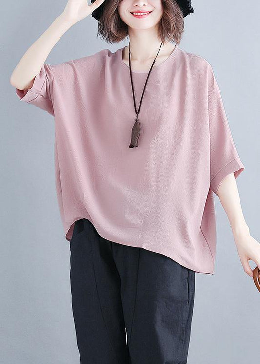 Pink Chiffon Clothes Catwalk O Neck Batwing Sleeve Summer Tops