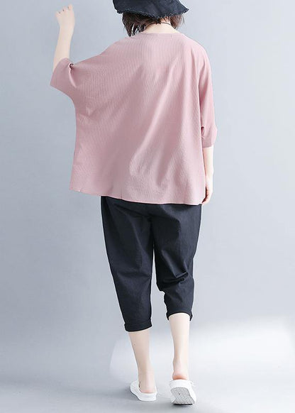 Pink Chiffon Clothes Catwalk O Neck Batwing Sleeve Summer Tops