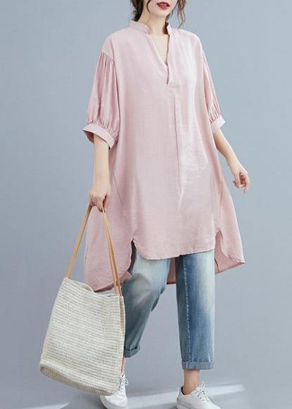 Pink Clothes V Neck Lantern Sleeve Art Summer Top