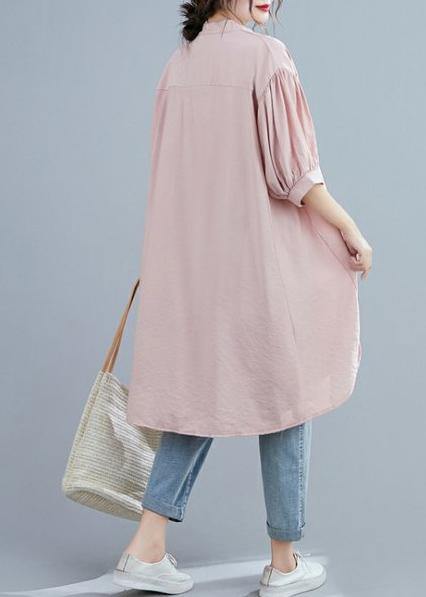 Pink Clothes V Neck Lantern Sleeve Art Summer Top