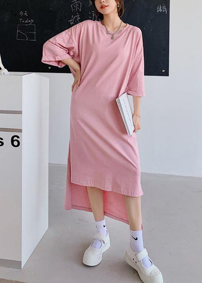 Pink Dress O Neck Low High Design Dresses Summer Dress