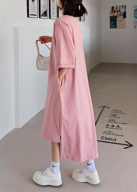 Pink Dress O Neck Low High Design Dresses Summer Dress
