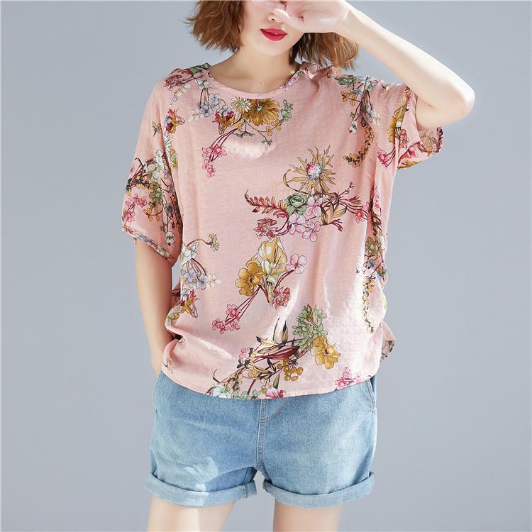 Pink Linen Top Silhouette Outfits O Neck Cinched Tops