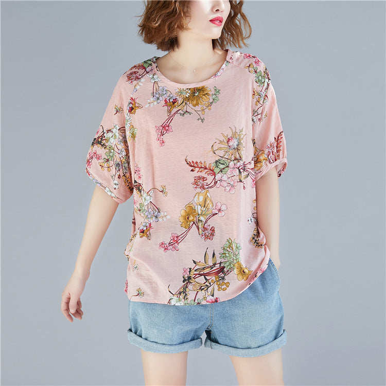 Pink Linen Top Silhouette Outfits O Neck Cinched Tops
