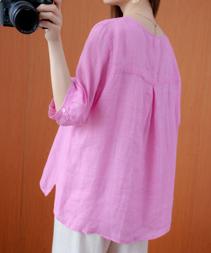 Pink Shirts V Neck Embroidery Oversized Summer Shirts