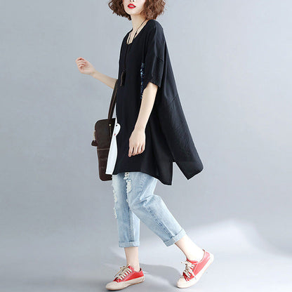 Pockets Batwing Sleeve Cotton Shirts Work Outfits Black Silhouette Tops