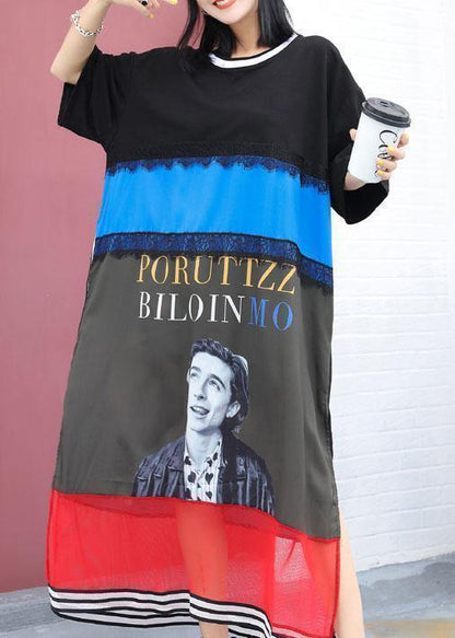 Prints Cotton Tunics for Pattern Black Patchwork Dresses Summer