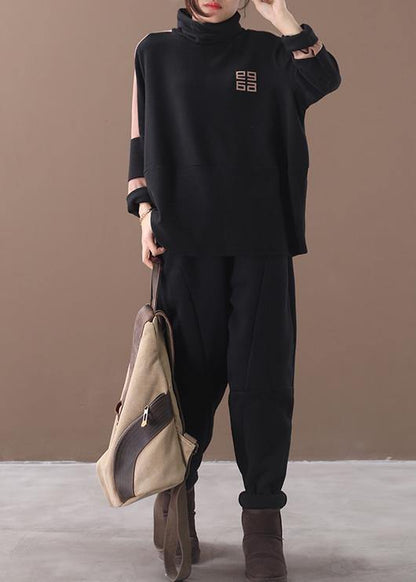Women prints cotton high neck clothes For Women pattern black blouses