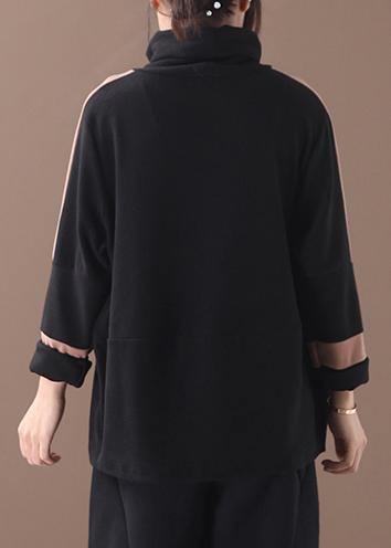 Prints Cotton High Neck Clothes for Pattern Black Blouses