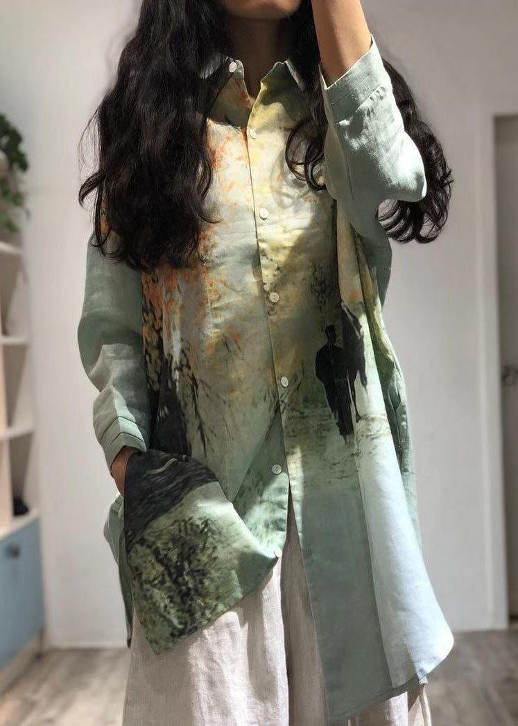 Prints Chiffon Robes Lapel Collar Short Fall Shirt Dresses