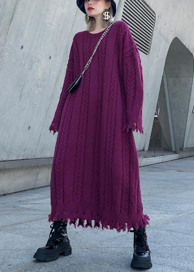 Purple Sweater Dresses Refashion Cable Largo Tassel Sweater Dress