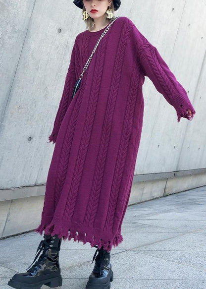 Purple Sweater Dresses Refashion Cable Largo Tassel Sweater Dress