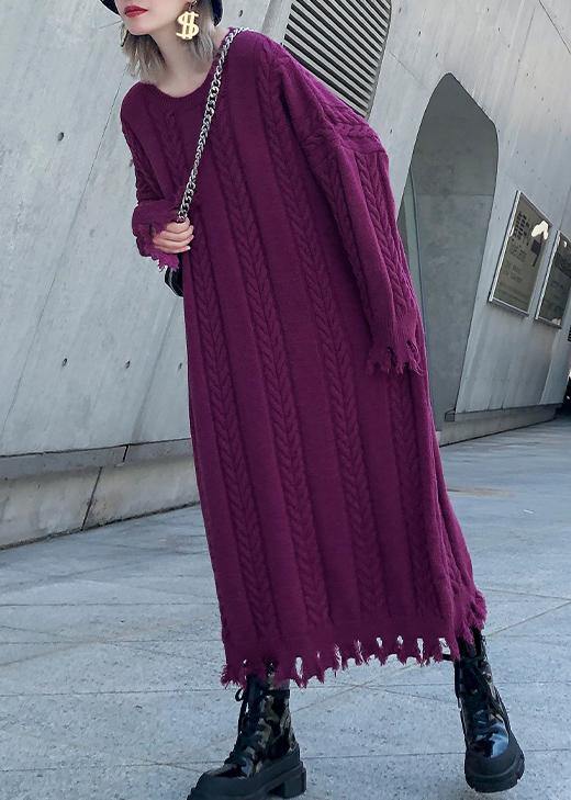 Purple Sweater Dresses Refashion Cable Largo Tassel Sweater Dress