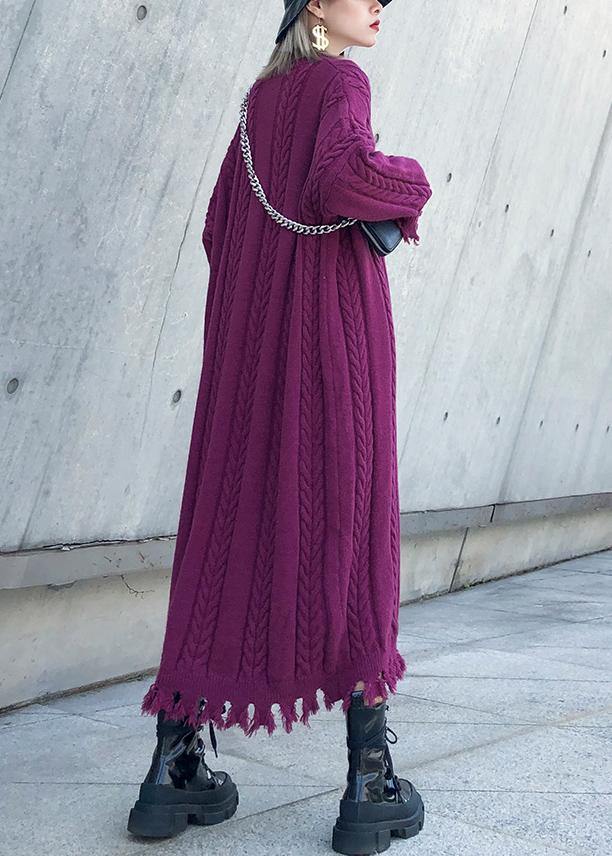 Purple Sweater Dresses Refashion Cable Largo Tassel Sweater Dress