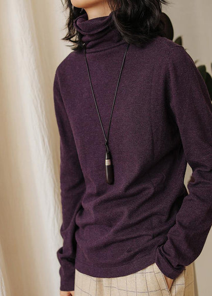 Purple Clothes for High Neck Knit Sweat Tops