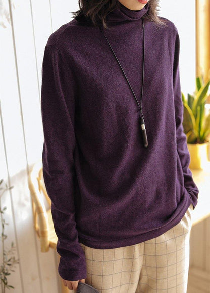 Purple Clothes for High Neck Knit Sweat Tops