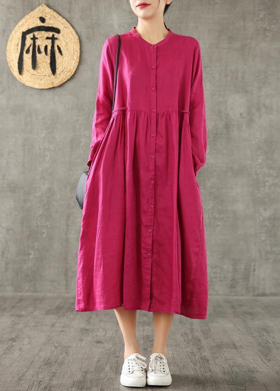 Purple Linen Wardrobes Cinched Pockets Cotton Spring Dress