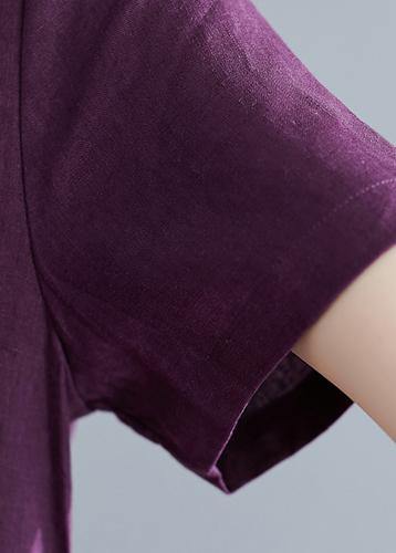 Purple Linen Cotton Clothes for Ideas O Neck Large Hem Maxi Summer Dresses