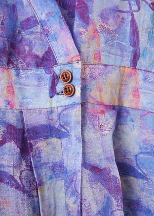 Purple Print Cotton Clothes V Neck Cinched Clothing Dress