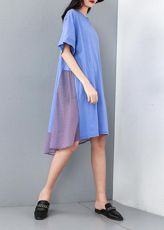 Quilting Dresses Drops Design Round Neck Patchwork Striped Irregular Dress