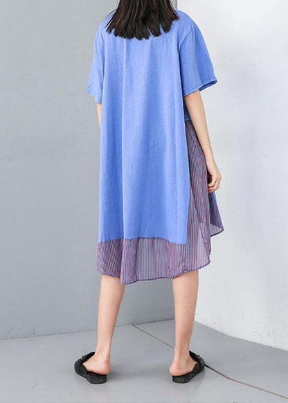 Quilting Dresses Drops Design Round Neck Patchwork Striped Irregular Dress