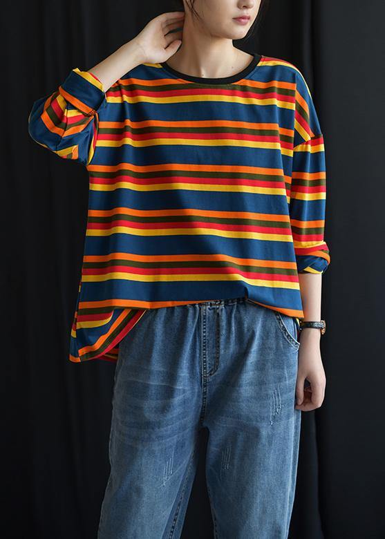 Rainbow Cotton Tunic Pattern O Neck Baggy Short Fall Shirt