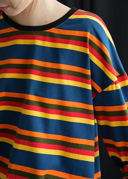 Rainbow Cotton Tunic Pattern O Neck Baggy Short Fall Shirt