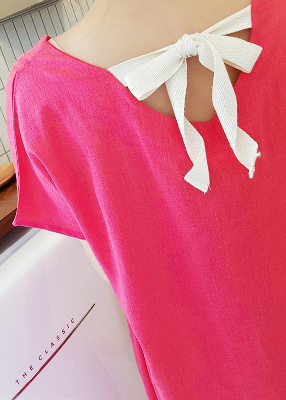 Red Cotton 0o Neck Side Open Midi Summer Dress