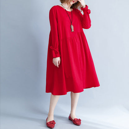 Red Cotton Clothes for Stylish Work Baggy Daily Dress
