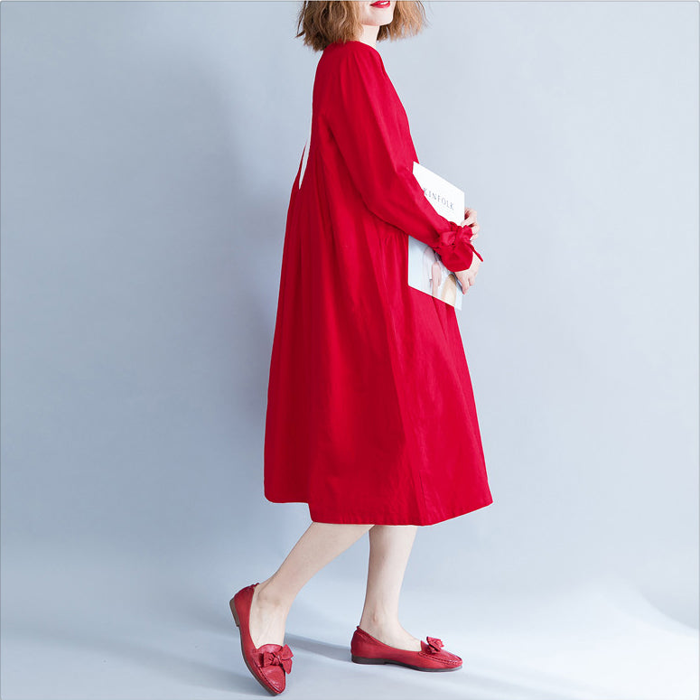 Red Cotton Clothes for Stylish Work Baggy Daily Dress