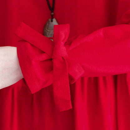 Red Cotton Clothes for Stylish Work Baggy Daily Dress